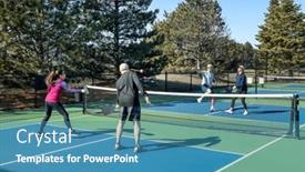  Presentation with pickleball - Presentation consisting of comptetivie-doubles-game-of-pickleball background and a teal colored foreground
