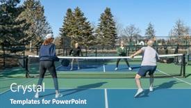  Presentation with pickleball - Presentation with comptetivie-doubles-game-of-pickleball background and a teal colored foreground