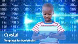  Presentation with binary blue - Slide deck featuring computacion - standing boy using tablet background and a  colored foreground