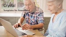  Presentation with senior couple - PPT layouts with computational calculations - senior couple checking their bills background and a coral colored foreground