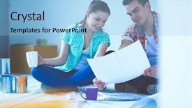  Presentation with floor - PPT theme with computational calculations - young couple sitting on floor background and a light blue colored foreground