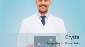 Presentation with chemistry tablet - PPT theme with computational chemistry - medicine technology people and biology background and a light blue colored foreground