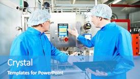  Presentation with chemistry pharmacy - Cool new presentation theme with computational chemistry - two pharmaceutical male workers operating backdrop and a teal colored foreground