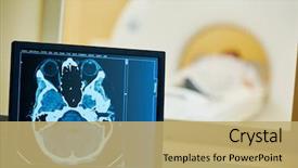  Presentation with brain mri - Cool new PPT theme with computed tomography display with brain backdrop and a coral colored foreground