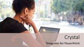  Presentation with coffee shop - Audience pleasing theme consisting of computer - businesswoman using laptop in coffee backdrop and a mint green colored foreground