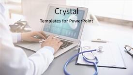  Presentation with laptop - Presentation theme featuring computer - cardiologist working with laptop background and a sky blue colored foreground