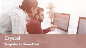  Presentation with financial - Slides with computer - colleagues discussing financial data background and a coral colored foreground