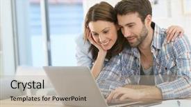  Presentation with internet of things home automation - Amazing presentation theme having computer - couple at home websurfing backdrop and a mint green colored foreground