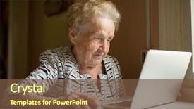  Presentation with working woman - Slides having computer - elderly woman working on laptop background and a tawny brown colored foreground