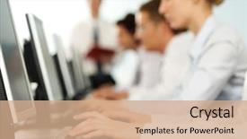  Presentation with keyboard - Beautiful presentation featuring computer - image of female hands typing backdrop and a coral colored foreground