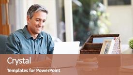  Presentation with young man holdng laptop on lap money - Slide set having computer - mature hispanic man using laptop background and a coral colored foreground