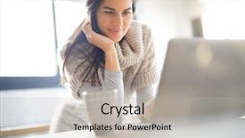  Presentation with aged - Theme enhanced with computer - middle-aged woman connected on internet background and a light gray colored foreground