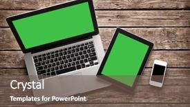  Presentation with tablets wood table tablet white - Audience pleasing presentation theme consisting of computer - open laptop with digital tablet backdrop and a tawny brown colored foreground