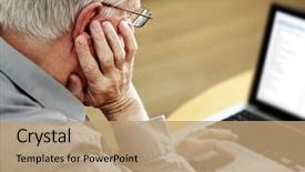  Presentation with focus - PPT layouts featuring computer - senior with laptop focus background and a coral colored foreground