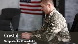 Presentation with laptop - Colorful presentation theme enhanced with computer - soldier working with laptop backdrop and a dark gray colored foreground