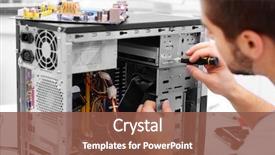  Presentation with computer - Beautiful slides featuring computer - young repairer working with screwdriver backdrop and a tawny brown colored foreground