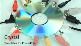  Presentation with connector - Presentation theme featuring different computer storage devices - disk and various connector cables background and a cool aqua colored foreground