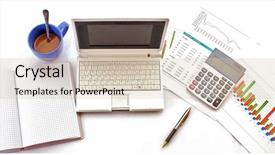  Presentation with accounting - Cool new slide set with computer accounting - business accessories backdrop and a  colored foreground