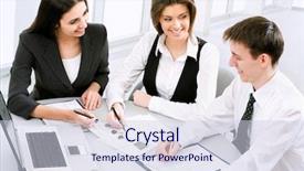  Presentation with group of people - Cool new presentation with computer accounting - group of business people discussing backdrop and a sky blue colored foreground