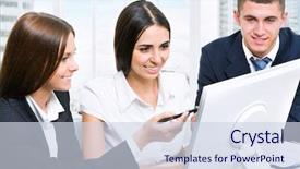  Presentation with people - Beautiful slides featuring computer accounting - happy business people working backdrop and a  colored foreground