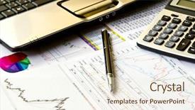  Presentation with financial - PPT layouts featuring computer accounting - various financial charts background and a  colored foreground
