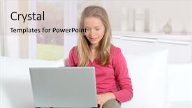  Presentation with internet - Cool new slides with oung girl is smiling in front of the sea backdrop and a gray colored foreground