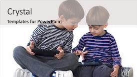  Presentation with family playing board game - PPT layouts with computer addiction - brothers playing games on tablets background and a light gray colored foreground