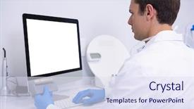  Presentation with dentist - PPT layouts with computer against wall at medical background and a sky blue colored foreground