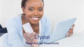  Presentation with black woman - Cool new presentation theme with computer and a credit card backdrop and a sky blue colored foreground