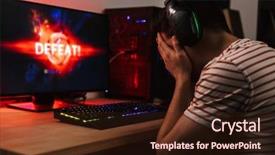  Presentation with upset - Slide deck with computer and covering his face background and a  colored foreground