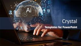  Presentation with intelligence - Presentation theme enhanced with computer-and-hands-close-up background and a ocean colored foreground