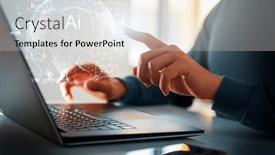  Presentation with intelligence - PPT theme having computer-and-hands-close-up background and a white colored foreground