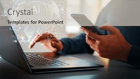  Presentation with intelligence - Slide set featuring computer-and-hands-close-up background and a lemonade colored foreground