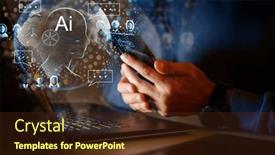  Presentation with intelligence - Slide set enhanced with computer-and-hands-close-up background and a tawny brown colored foreground