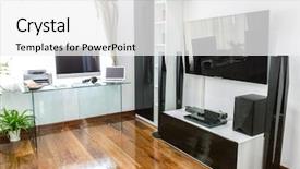  Presentation with home office - Slides with computer and laptop with home background and a white colored foreground