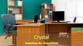  Presentation with desk - Colorful PPT theme enhanced with computer and laptop backdrop and a tawny brown colored foreground