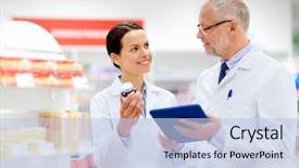  Presentation with healthcare technology - Theme having computer and medication at pharmacy background and a light blue colored foreground