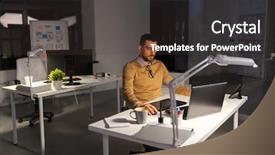  Presentation with tech design abstract technology - Colorful theme enhanced with computer and pen tablet working backdrop and a dark gray colored foreground