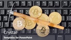 Presentation with bitcoins - PPT theme consisting of computer and pickaxe on bitcoins background and a dark gray colored foreground