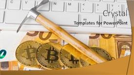  Presentation with bitcoins - Beautiful PPT layouts featuring computer-and-pickaxe-on-bitcoins backdrop and a light gray colored foreground