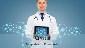  Presentation with chemistry tablet - Beautiful presentation design featuring computer and stethoscope over molecular backdrop and a light blue colored foreground