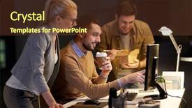  Presentation with food technology - Cool new PPT theme with computer and takeout food backdrop and a tawny brown colored foreground