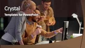  Presentation with monitoring - PPT layouts consisting of computer and takeout food background and a tawny brown colored foreground