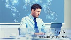  Presentation with virtual work - Cool new PPT theme with computer and virtual world map backdrop and a light blue colored foreground