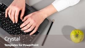  Presentation with computer - Audience pleasing slide set consisting of computer apple - female hands are working backdrop and a gray colored foreground