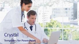  Presentation with small group working - PPT theme featuring computer apple - group of doctors working together background and a sky blue colored foreground