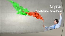  Presentation with emotional breakdown - Audience pleasing PPT theme consisting of computer application - young emotional businessman presenting tablet backdrop and a  colored foreground