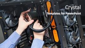  Presentation with system computer - Colorful slide deck enhanced with computer-assembling-service-serviceman-installing backdrop and a dark gray colored foreground