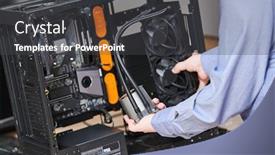  Presentation with liquid - Colorful slide deck enhanced with computer-assembling-service-serviceman-installing backdrop and a dark gray colored foreground