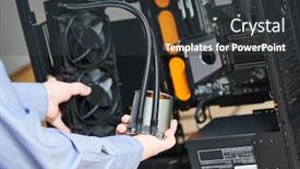  Presentation with system computer - PPT theme enhanced with computer-assembling-service-serviceman-installing background and a dark gray colored foreground